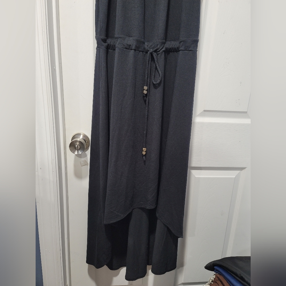 Athleta Women Black Halter Maxi Dress Size L Adjustable Waist Casual Travel Summ - Picture 4 of 16